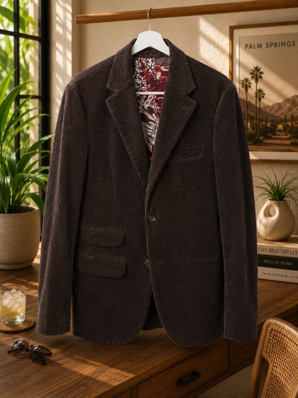 NWT Mr Turk Trina Turk Men’s 42L Brown Textured Blazer Floral Lining